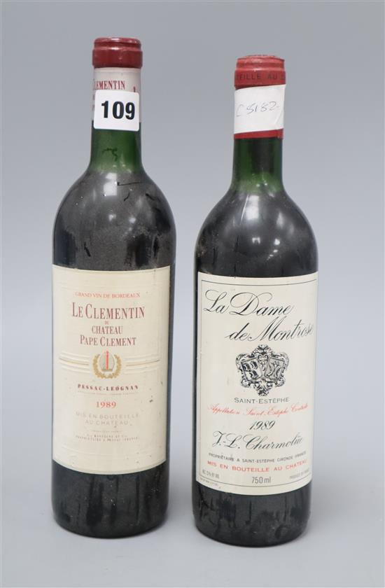 Three bottles of La Dame de Montrose, 1989, St Estephe, three bottles Le Clementin du Chateau Pape Clement, 1989, Pessac-Leognan